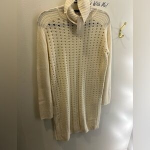 M.Patmos Cream Turtleneck duster hole Sweater size S NWT